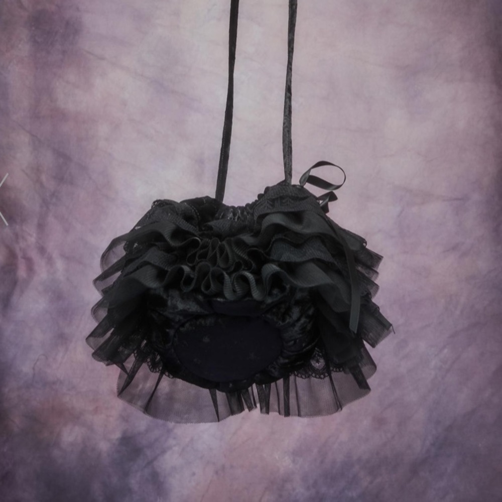 Rare! Elfin Ruffle Sack Bag in Black
